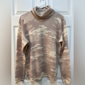 NWT Charter Club 100% Cashmere Sweater Women Size L Tan Camo Turtleneck Luxury